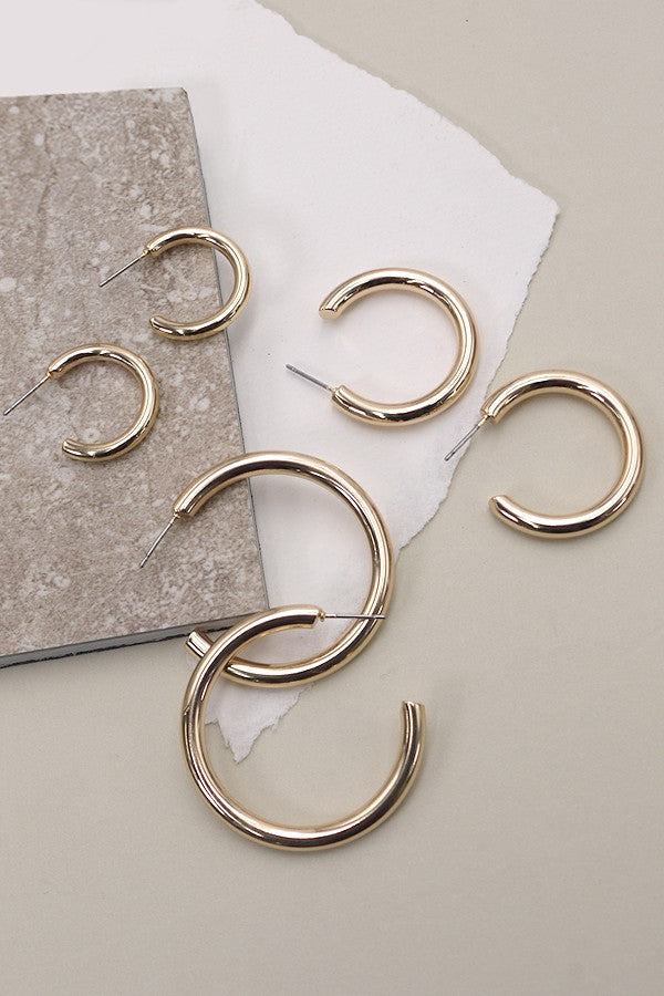 Multi Size Hoop Trio Gold Earring Set