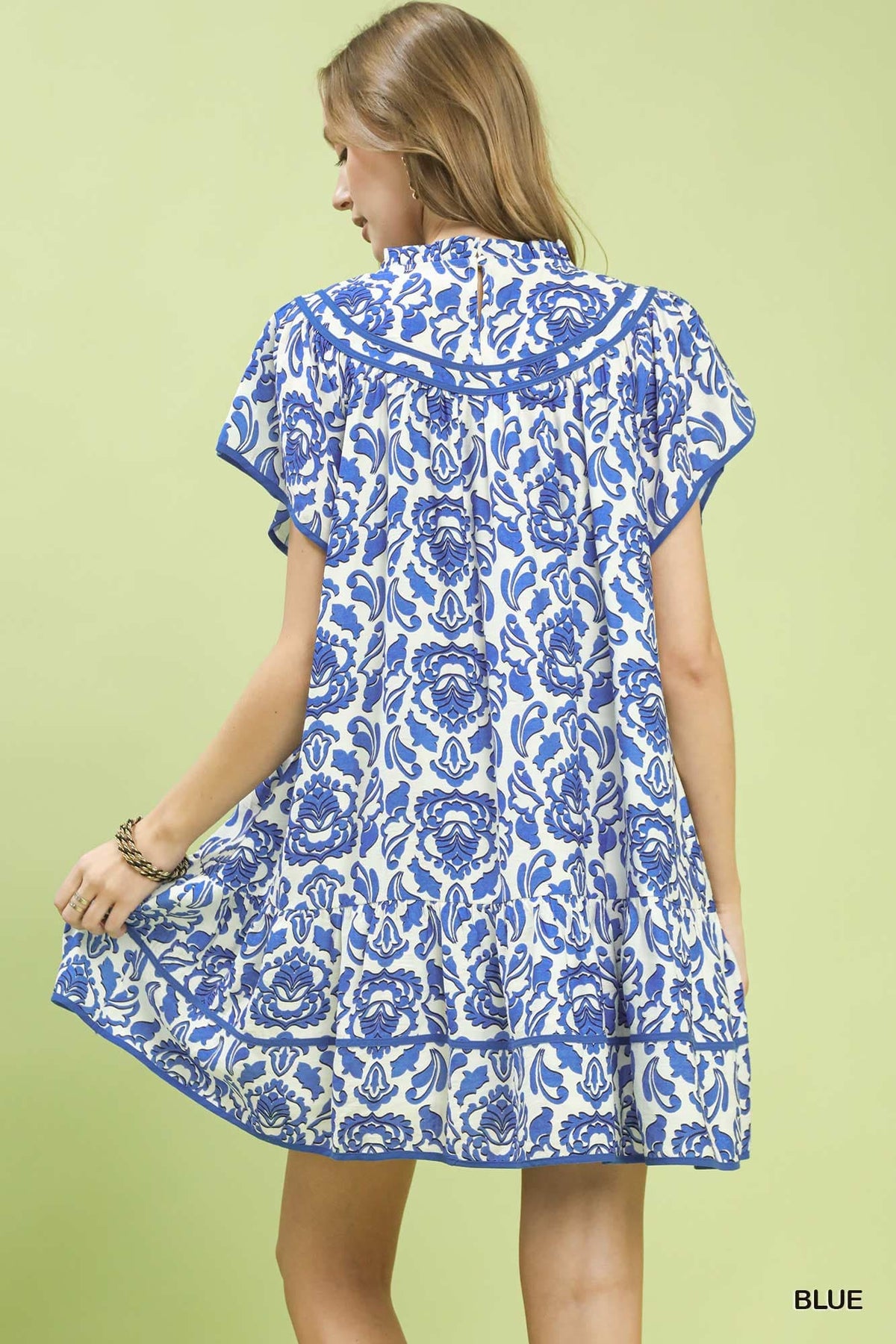 UMGEE Blue Abstract Print Ruffle Dress