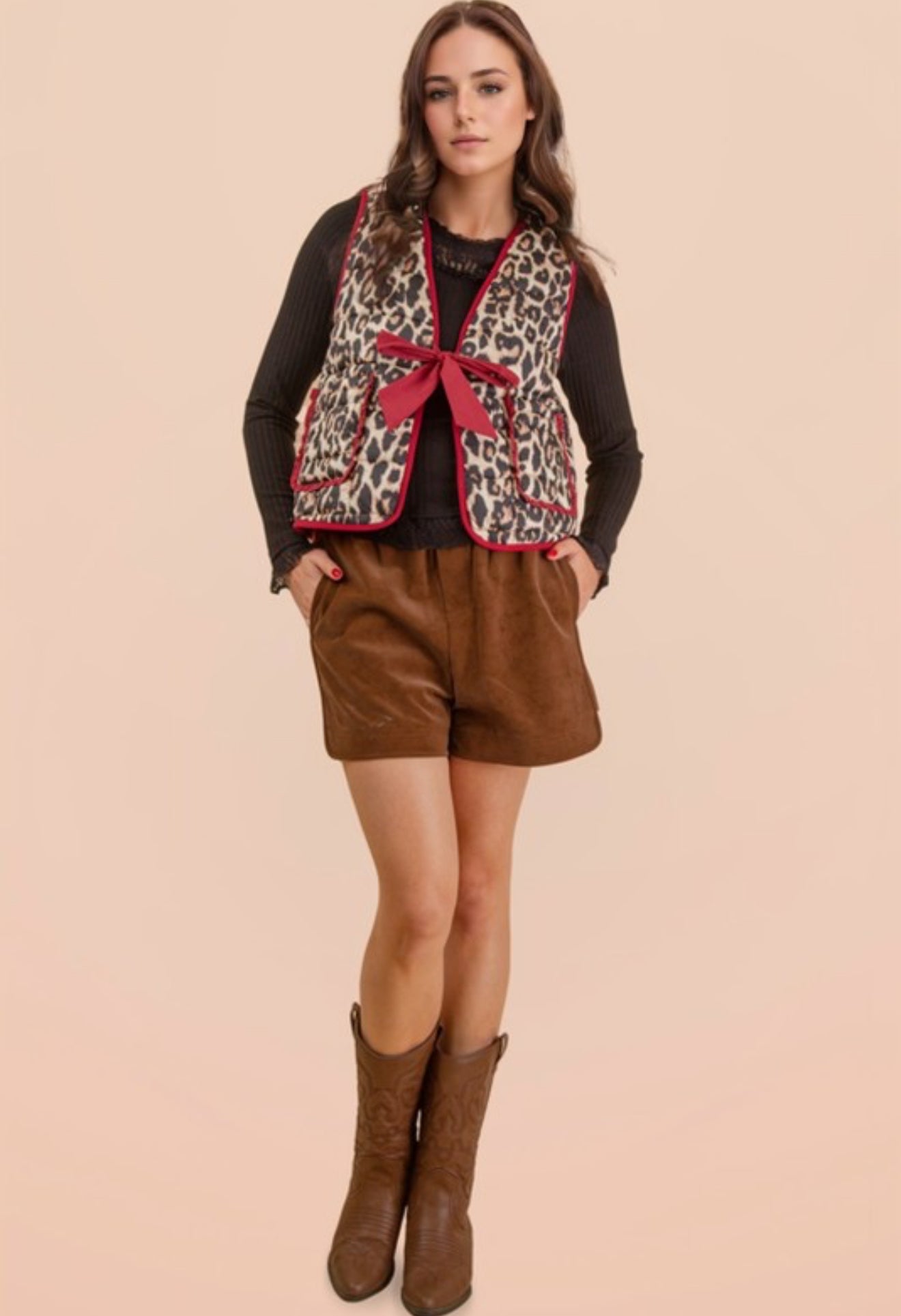 Leopard Red Trim Quilted Vest