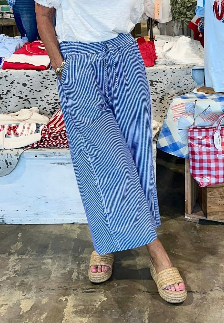 UMGEE Wide Leg Striped Pant Blue