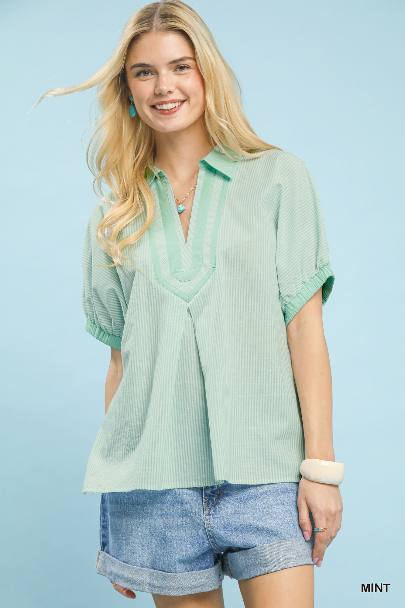 UMGEE Stripe Collared Top Mint