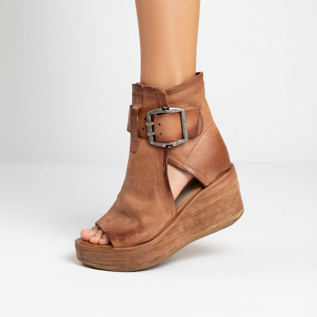 Briseida - Refined Open-Toe Wedge Ankle Boots
