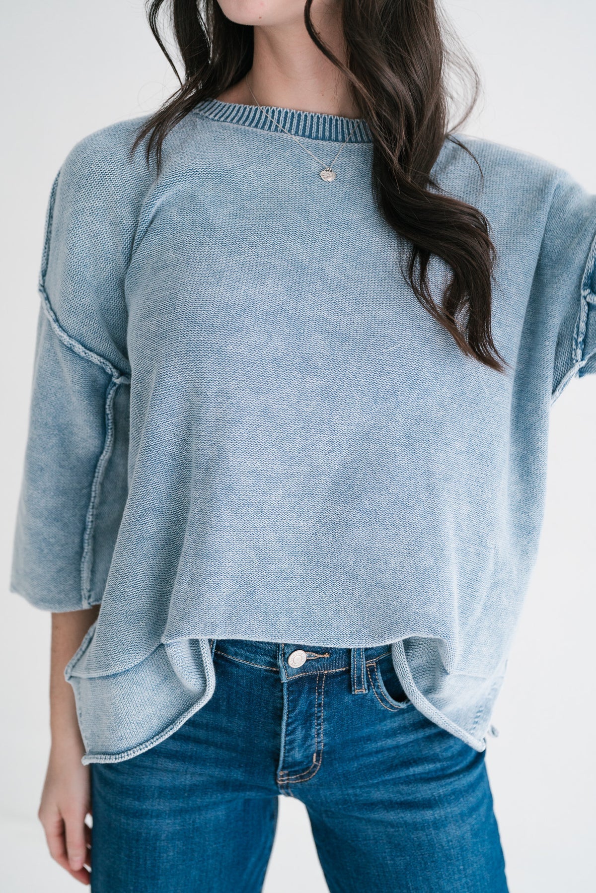 Breezy Knit Top Dusty Blue