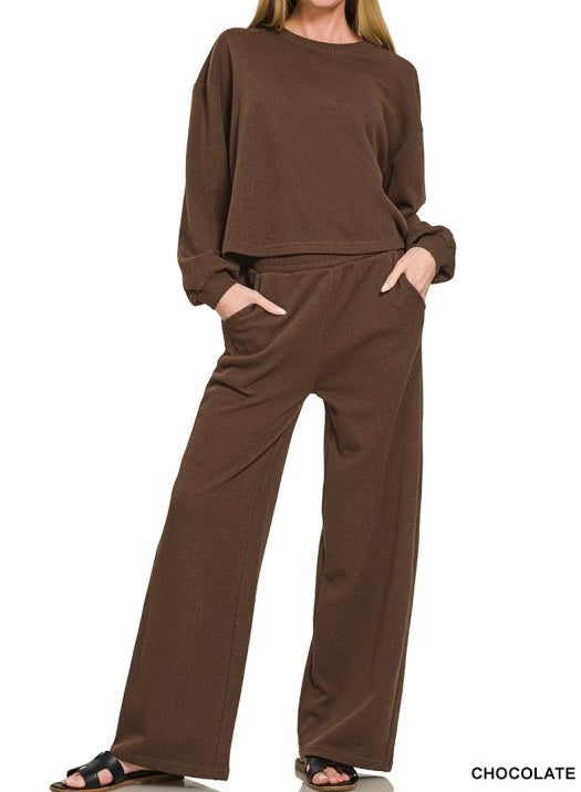 French Ribbed 2PC Set Chocolate