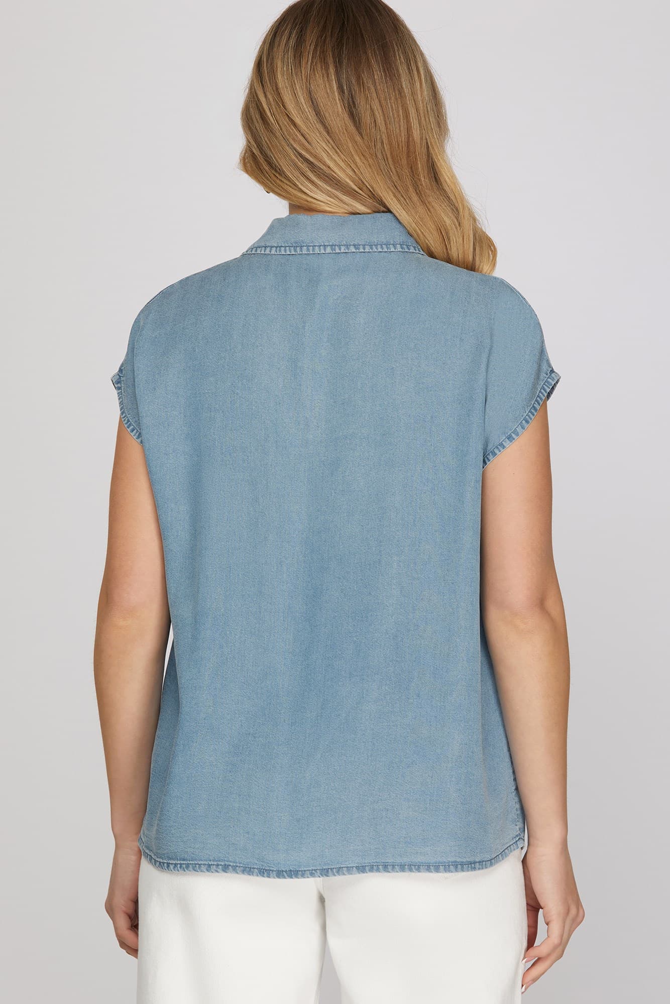 Chambray Denim Collared Button Down