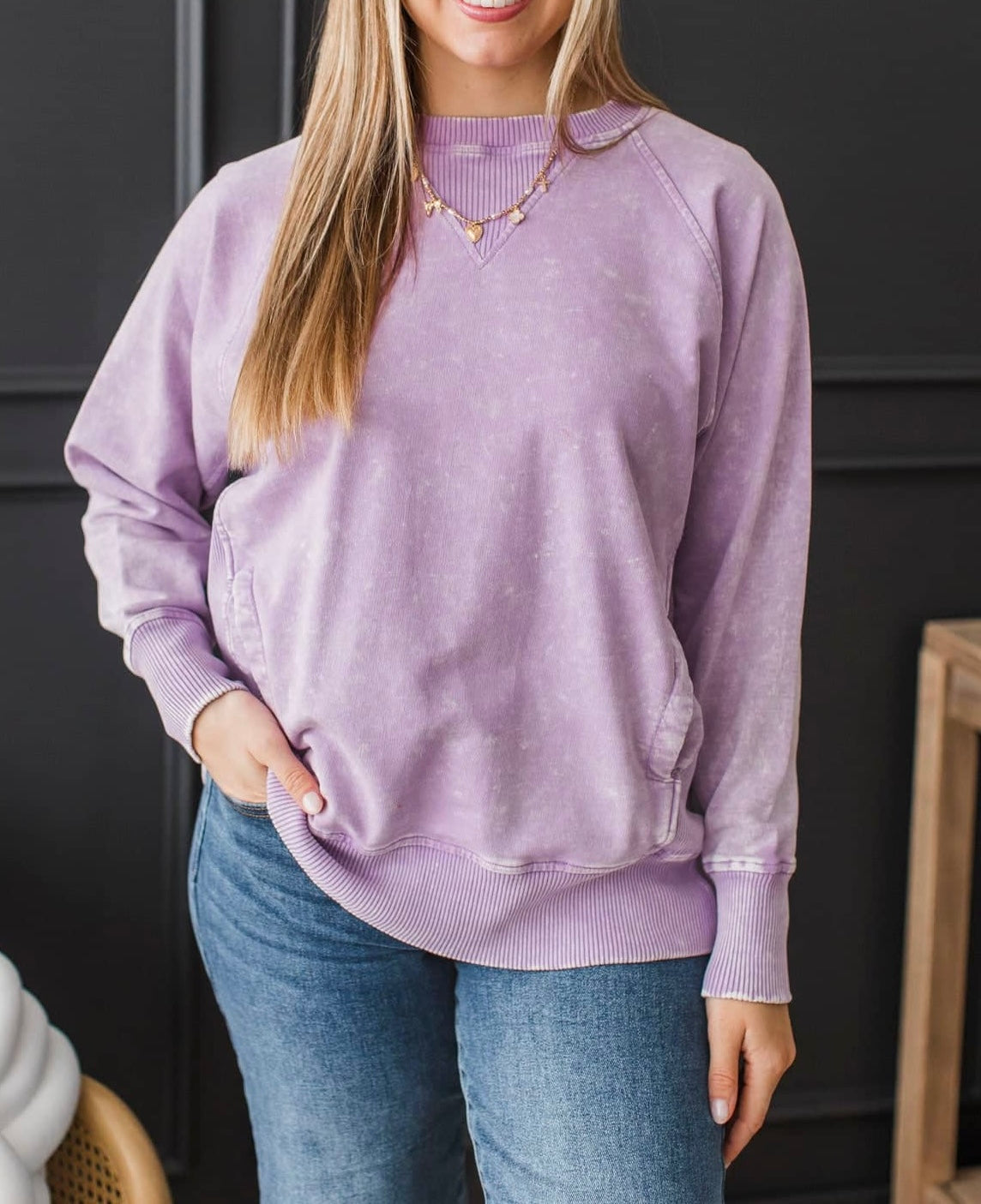 Acid Wash Pocket Sweatshirt Violet