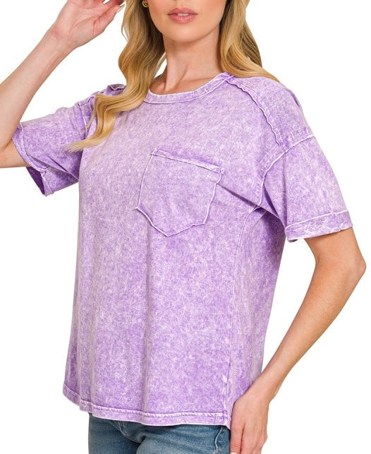 Halo Mineral Washed Pocket Tee Violet