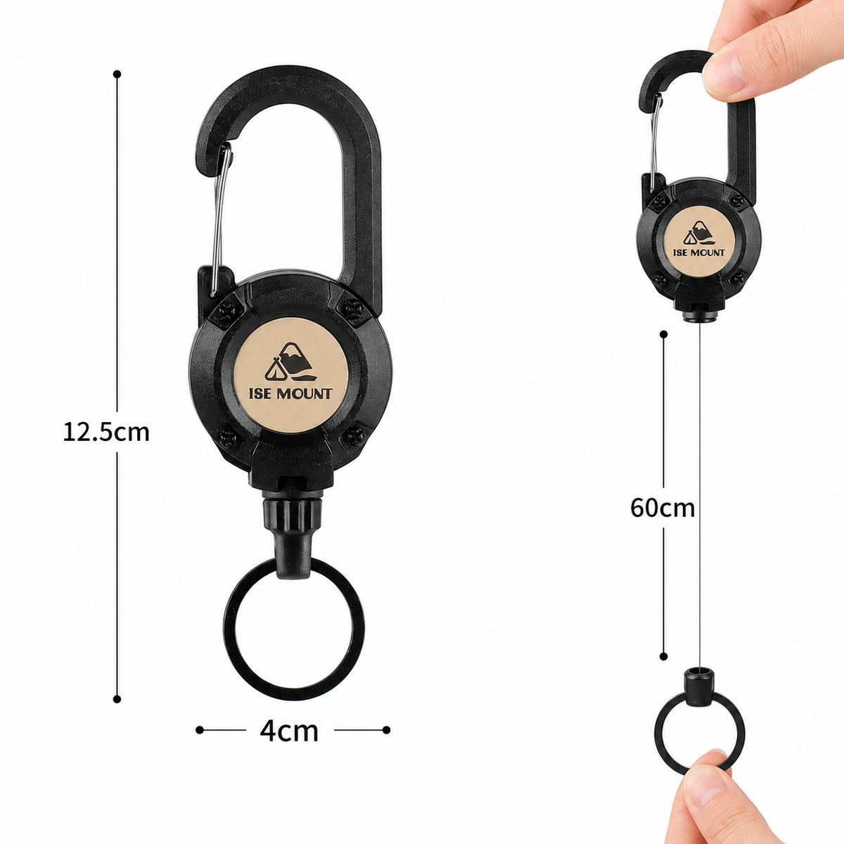 🔑Retractable Carabiner Keychain – 65cm steel lanyard, 100,000 pull cycles. Lightweight & sturdy.