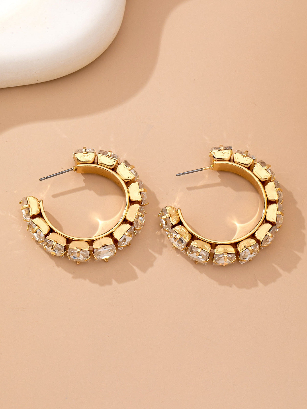 Crystal Encrusted Gold Hoop Earrings