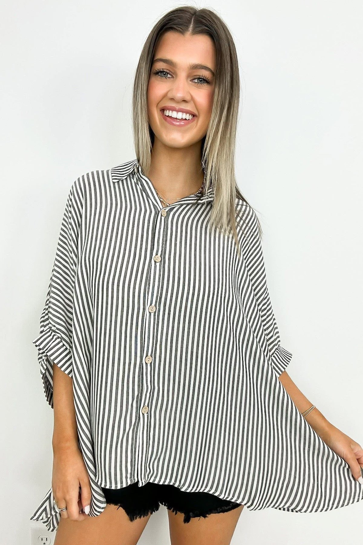 Lucky Stripes Oversized Button Up Black Stripe