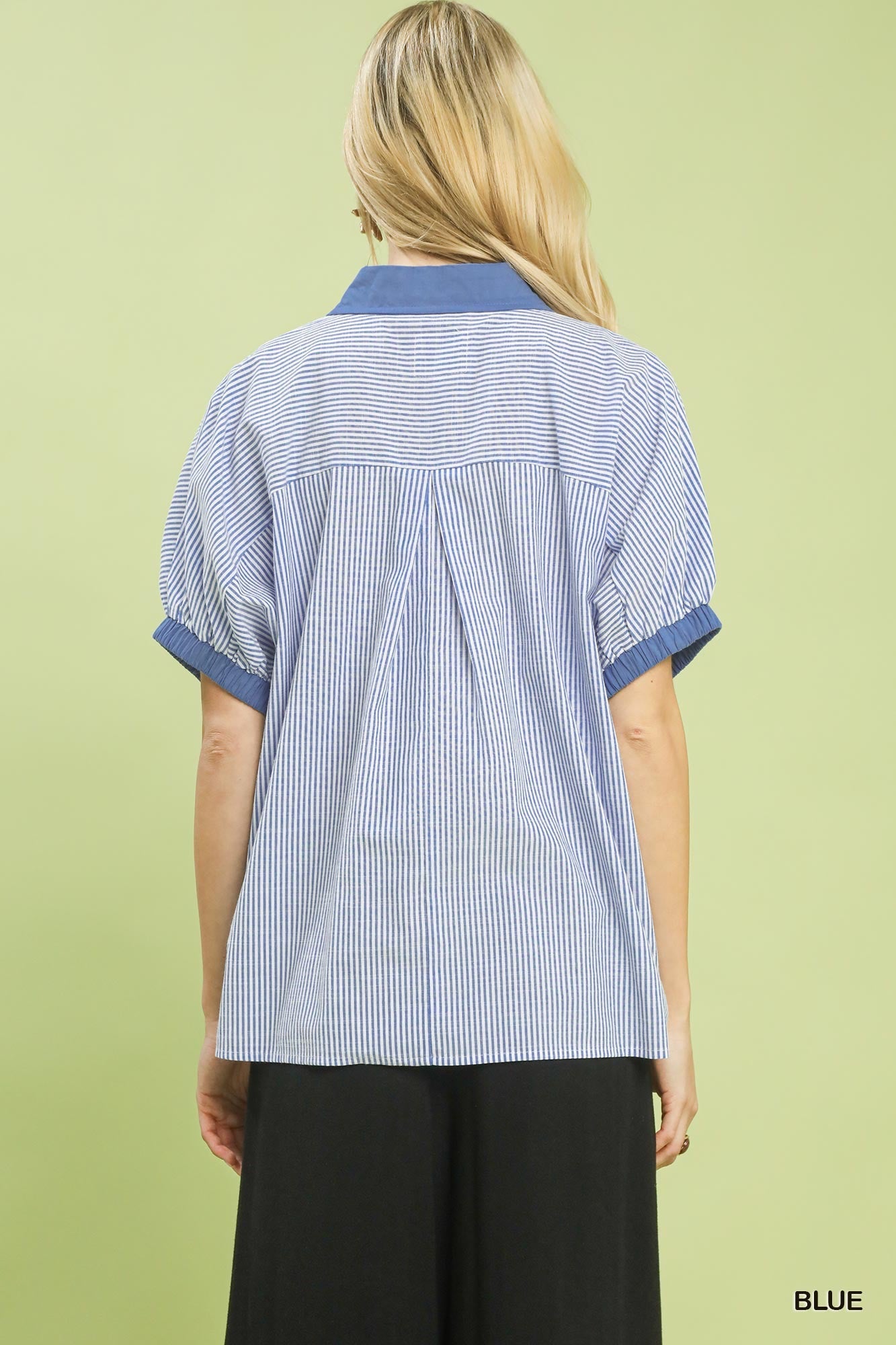 UMGEE Stripe Collared Top Blue