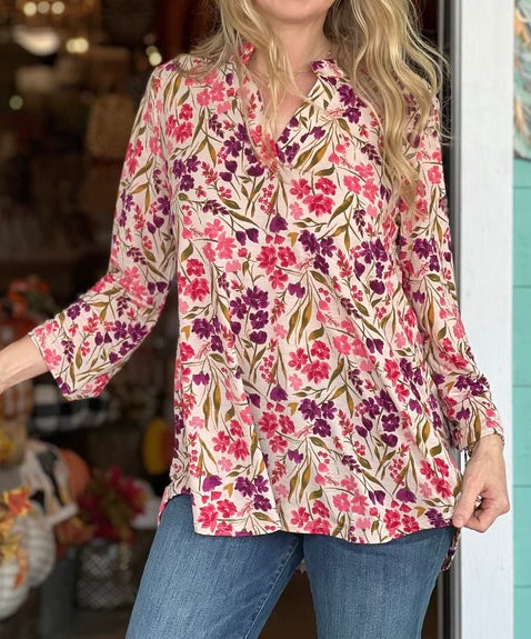 Lizzy Top Taupe Multi Floral Mix
