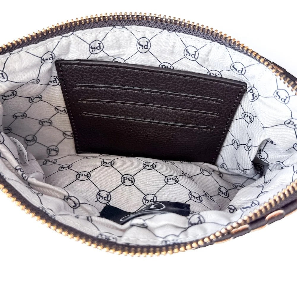 Emma Woven Clutch Wristlet Checker Tan