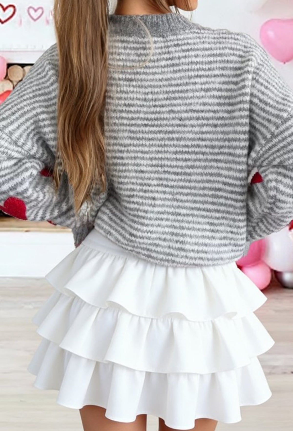 Grey Stripe Heart Sweater
