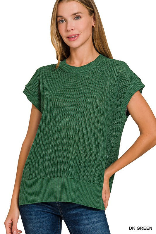 Crew Neck Sweater Vest Dark Green