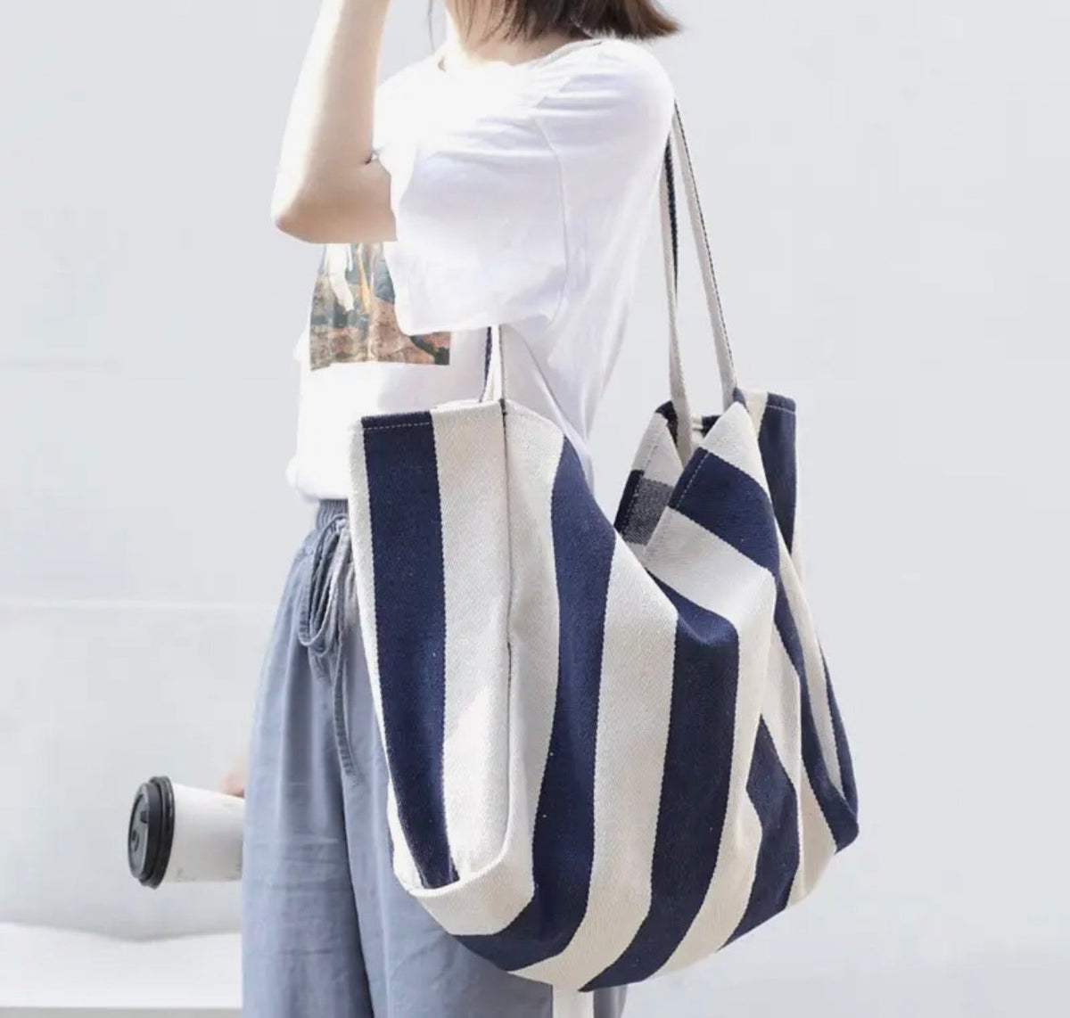 Stripe Beach Pool Tote Bag Navy