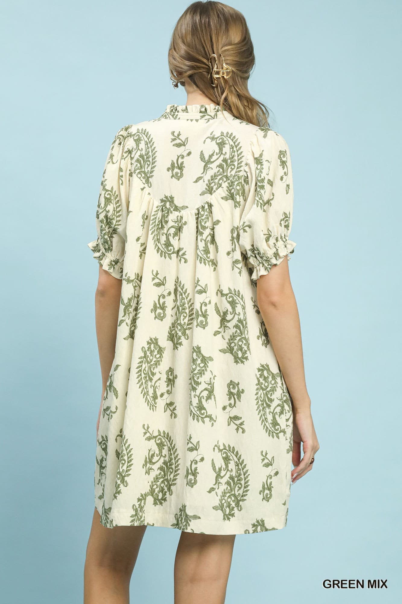 UMGEE Paisley Scallop Trim Dress Green Mix