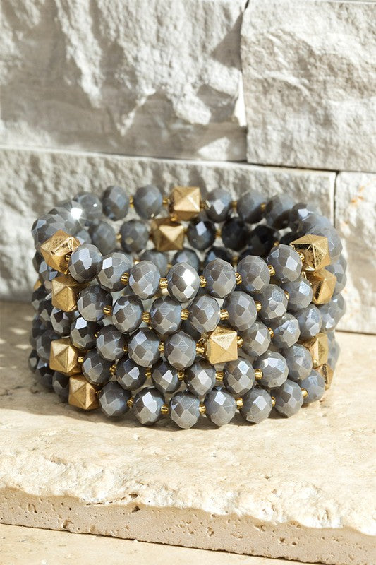 Faceted Glass & Metal Bead Stretch Bracelet