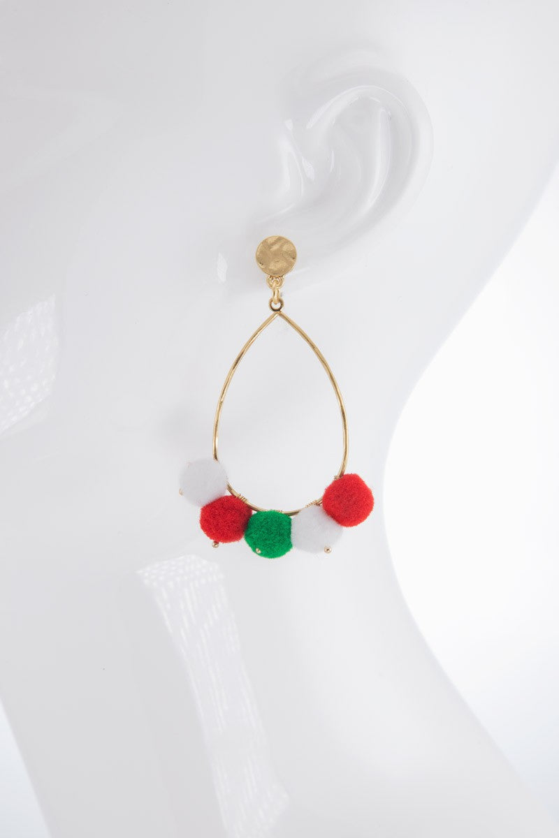 Festive Metal & Cotton Teardrop Earrings