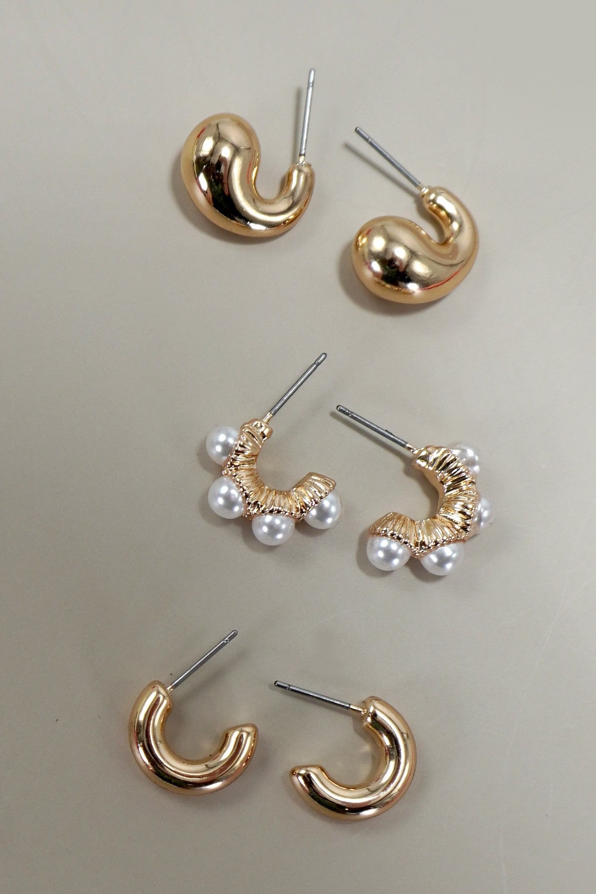 Huggie Hoop Trio Gold Earring Set