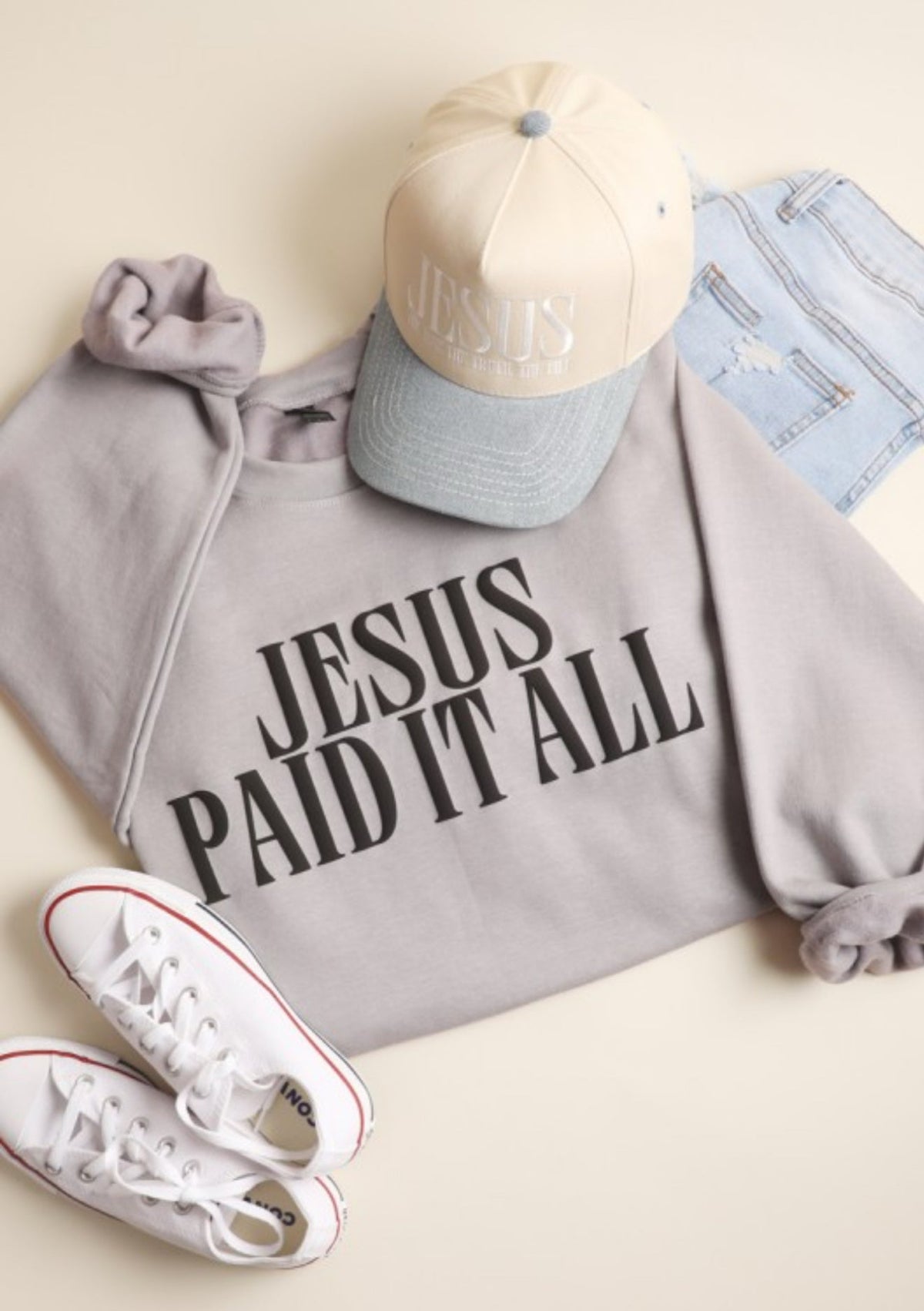 Jesus Paid It All Sweatshirt Stone Grey