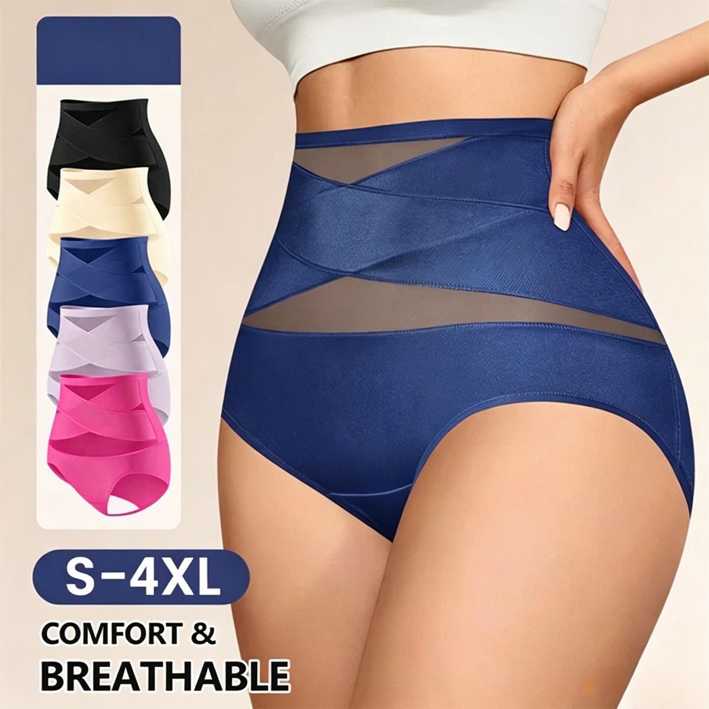 🔥Buy 1 Get 2 Free (3 PCS)✨Plus-Size High-Waist Cross Tummy Control Panties