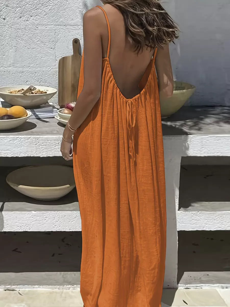 💃LAST DAY SAEL 50% OFF!!✨Women's Solid Color Cami Lounge Dress, Elegant Sleeveless Long Dress for Summer, Ladies Sleepwear for Indoor Wear💕