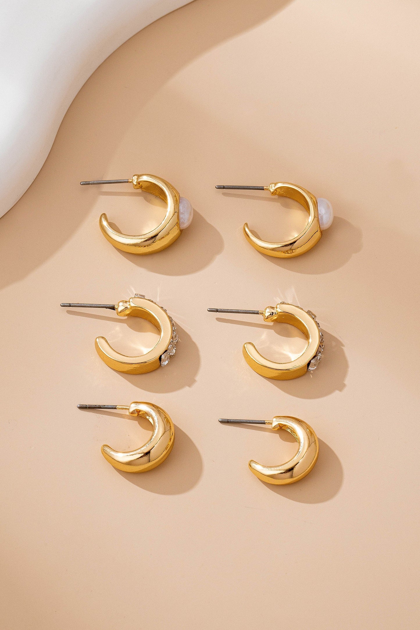 Pearl & Baguette Huggie Hoop Trio Set