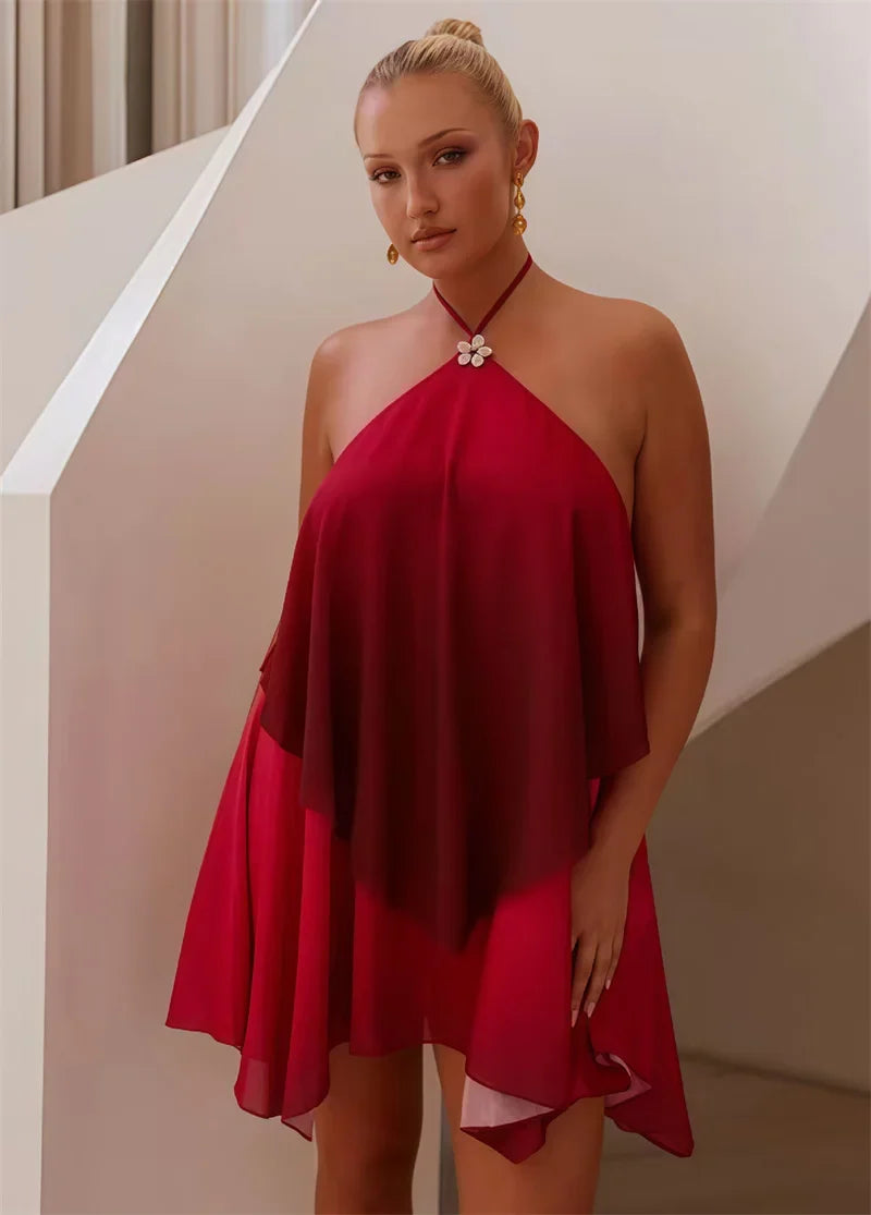 Robe courte chic rose dégradé à volants
