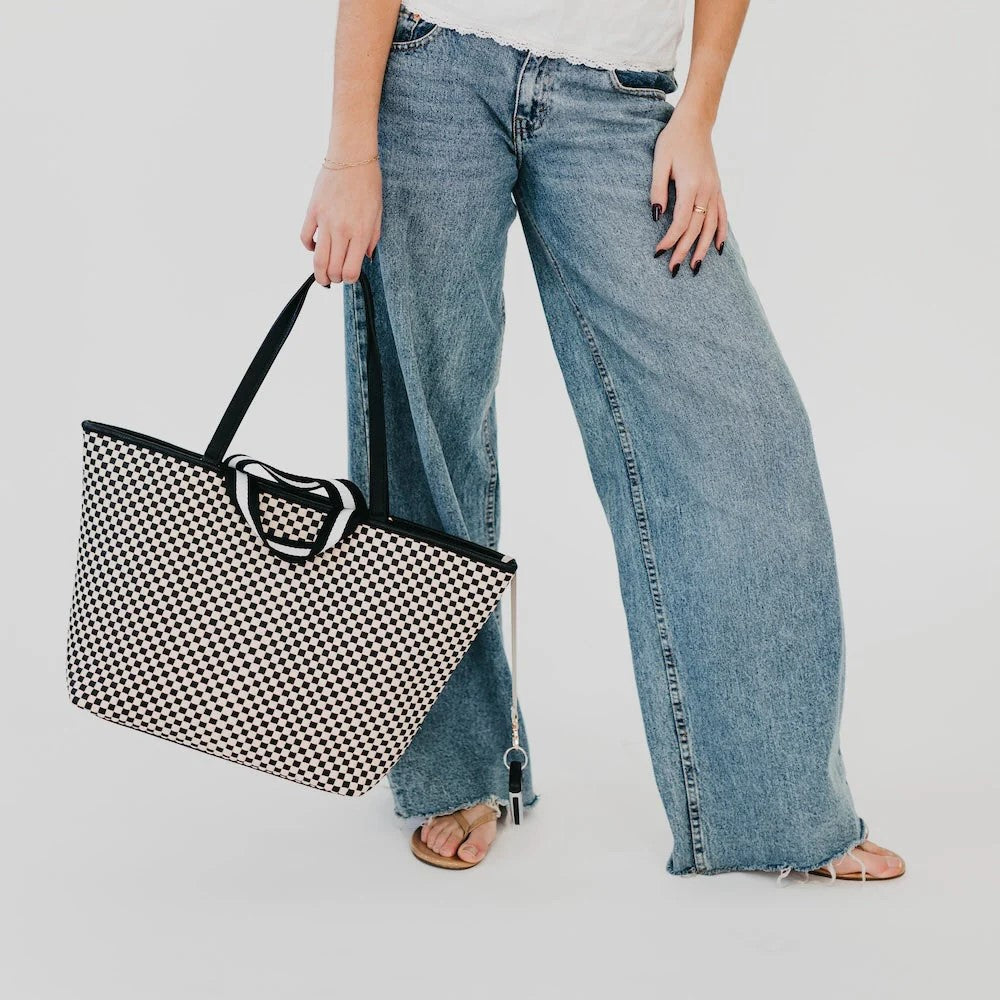 Tiffany Woven Organizer Tote Bag Checker Black