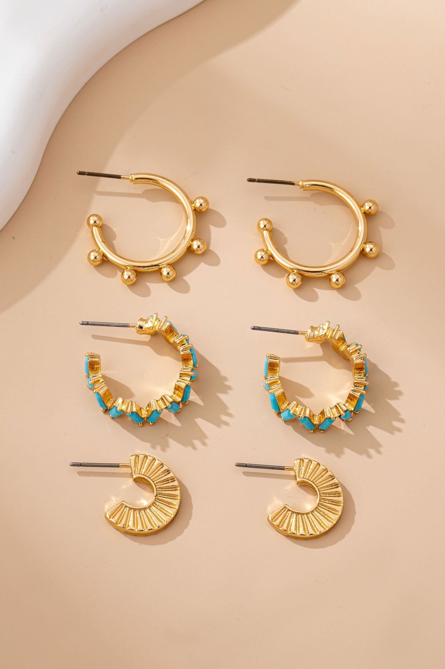 Turquoise Enamel Hoop Trio Earring Set
