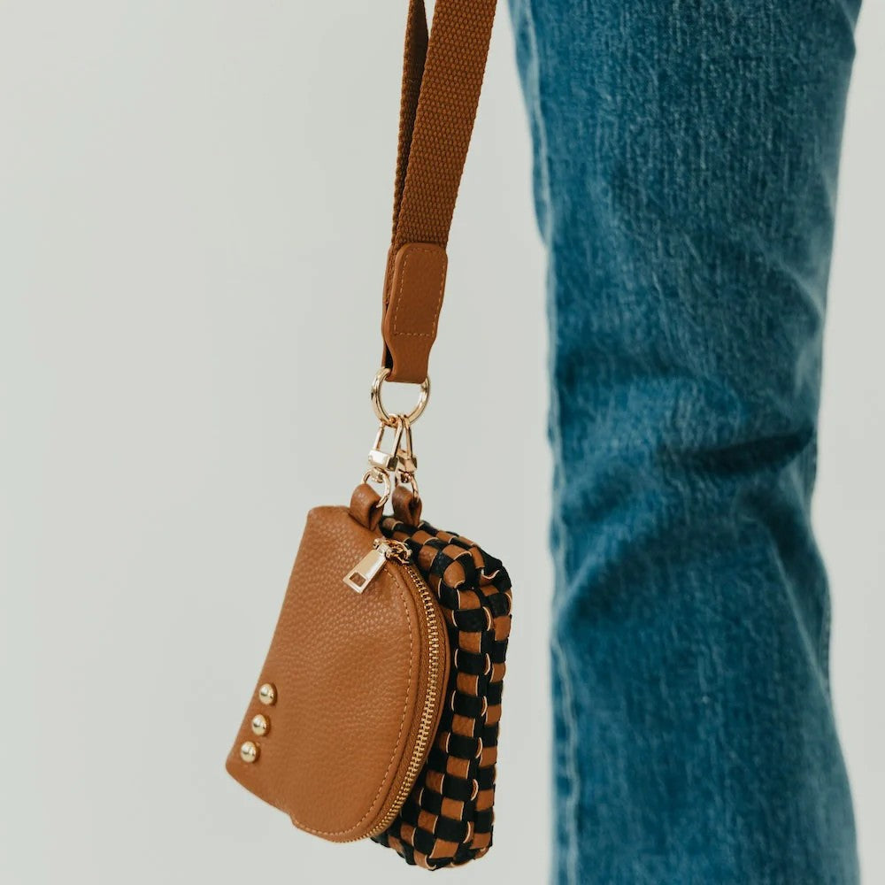 Wonderlust Woven Dual Pouch Wristlet Checker Coffee