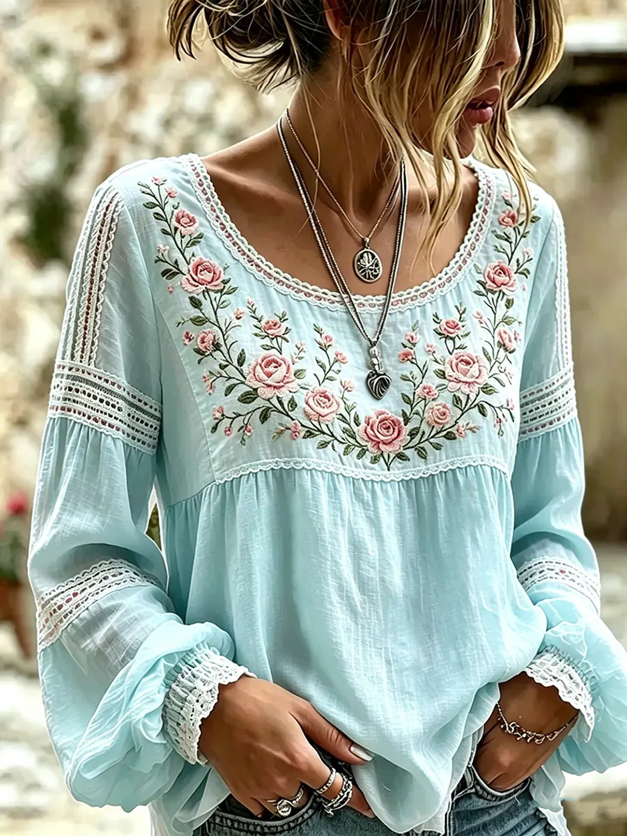Tressalia - Embroidered Linen Blouse
