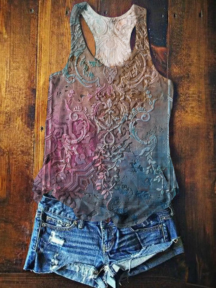 Women's Gradient Totem Print Casual Crew Neck Tank Top