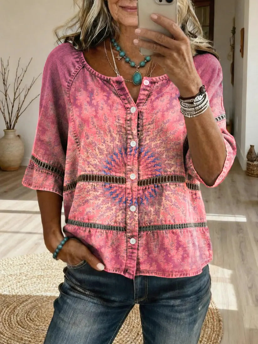 Women's Kaleidoscope Art Print Casual Hollow-Out Top