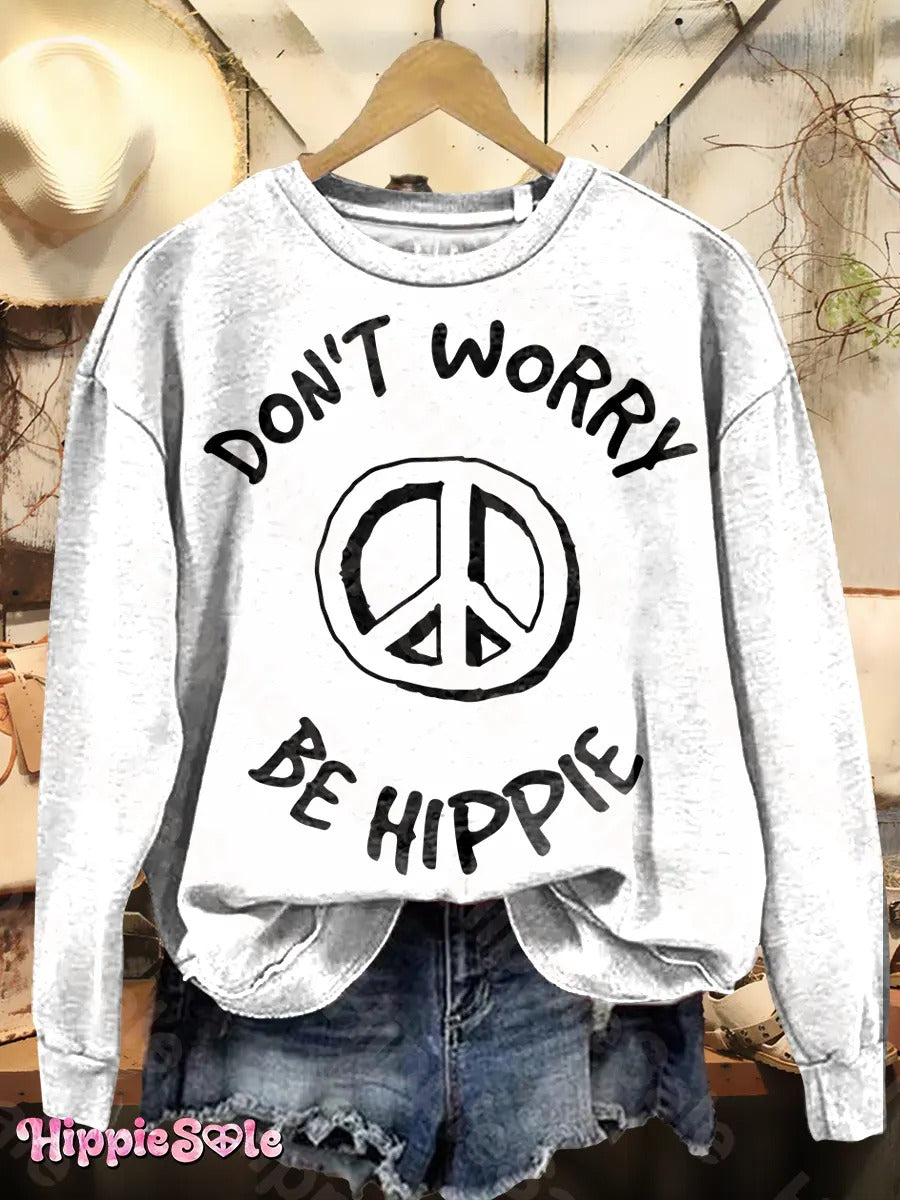 Don't Worry Be Hippie Unisex Vintage Art Print Casual T-shirt