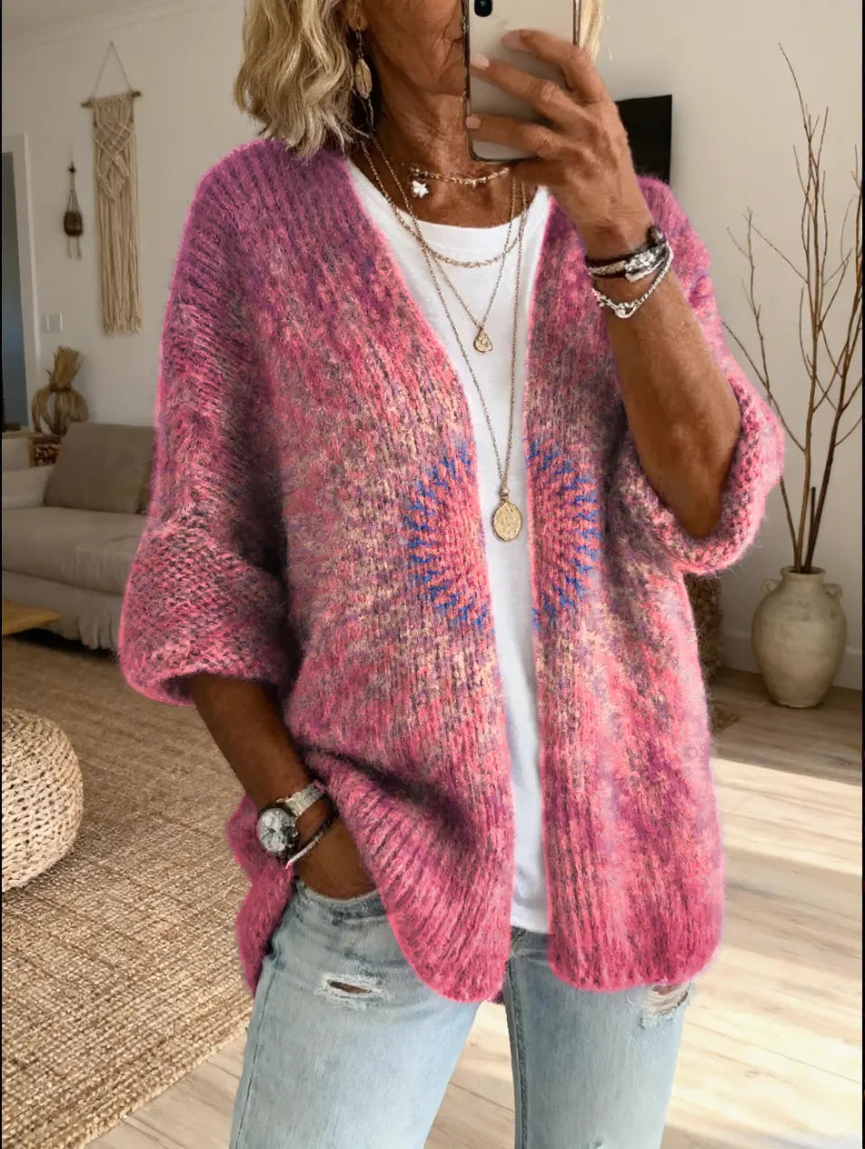 Women's Vintage Pink Totem Art Print Casual Cardigan Sweater