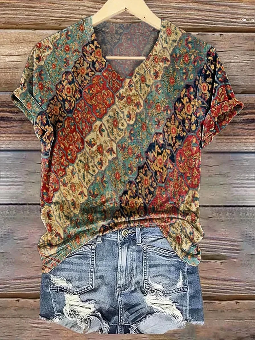 Women's Retro Ethnic Totem Collage Art Pattern Print Pocket Cotton Dress