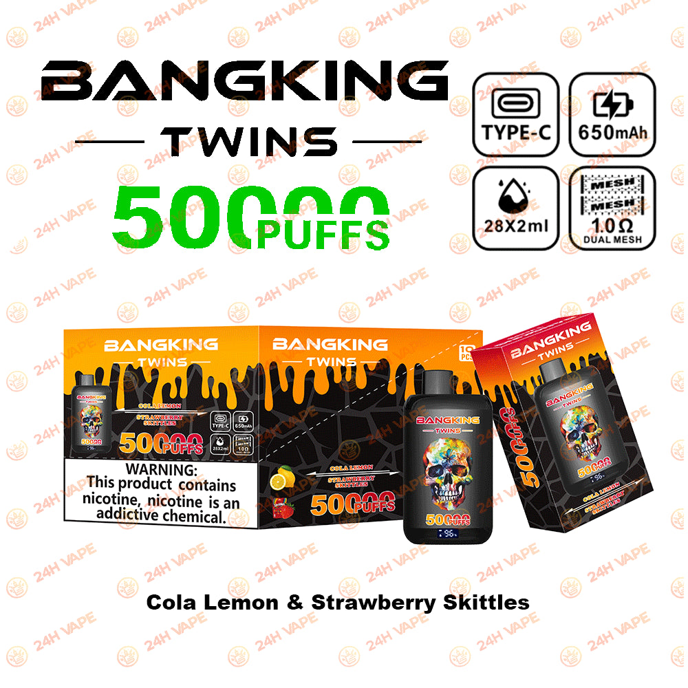 Bang King Twins 50000 50K Puffs 2% 3% 5% Nicotine Double Taste LED Display Disposable Vape