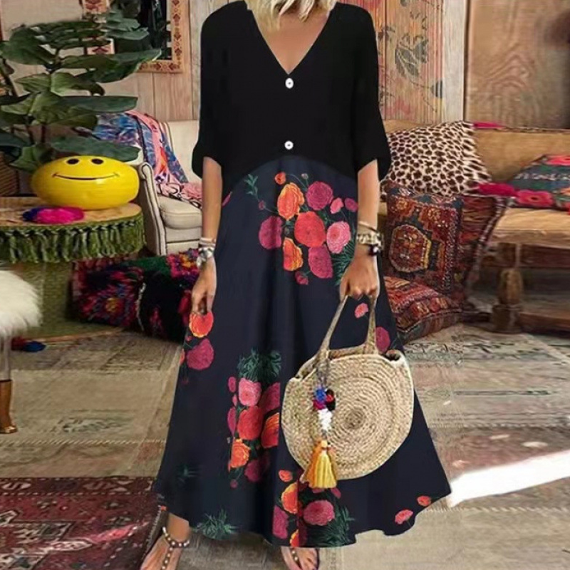 🏖️Summer Hot Sale - Up to 50% OFF⚡50K+ SOLD!🎁Women's Summer V-Neck Button-Up Maxi Dress