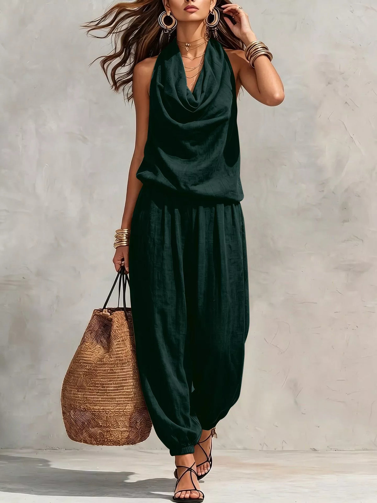 π 2026 Sale β Over 33,000 Sold!π₯ Chic Draped Halter Neck Jumpsuit β Relaxed Wide-Leg Silhouette β¨
