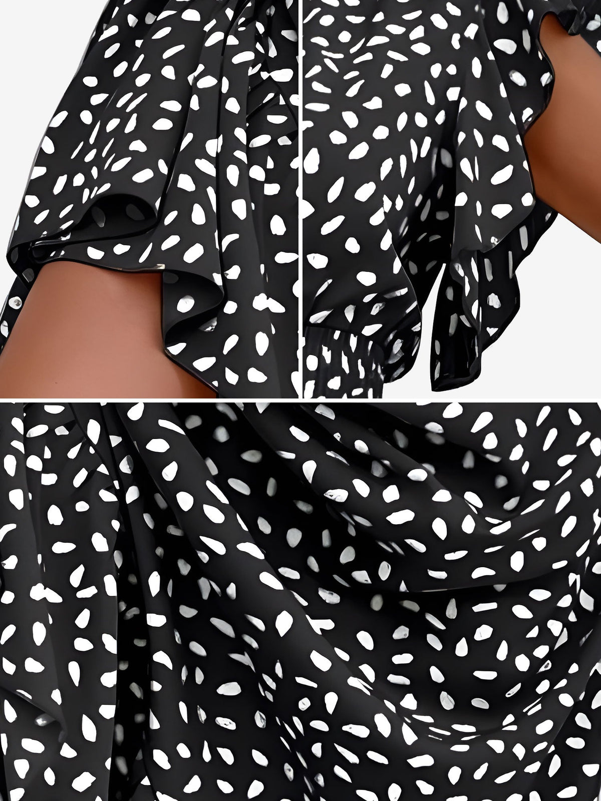 Dots Print Ruffled Cap Sleeves Smocked Waist Maxi Dress