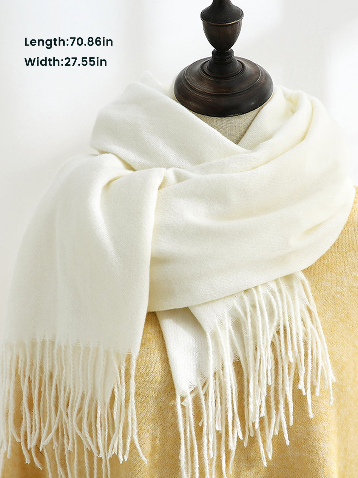 Solid Color Mid Length Winter Tassel Scarf