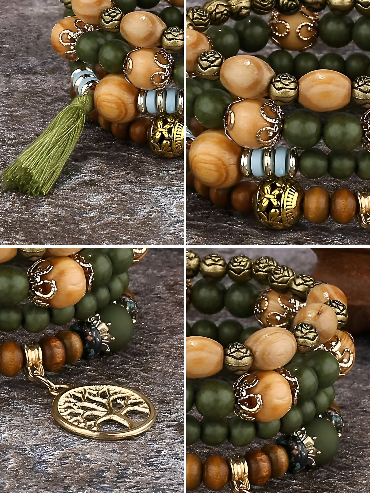 Bohemian Style Multi-Layered Wooden Beaded Bracelet