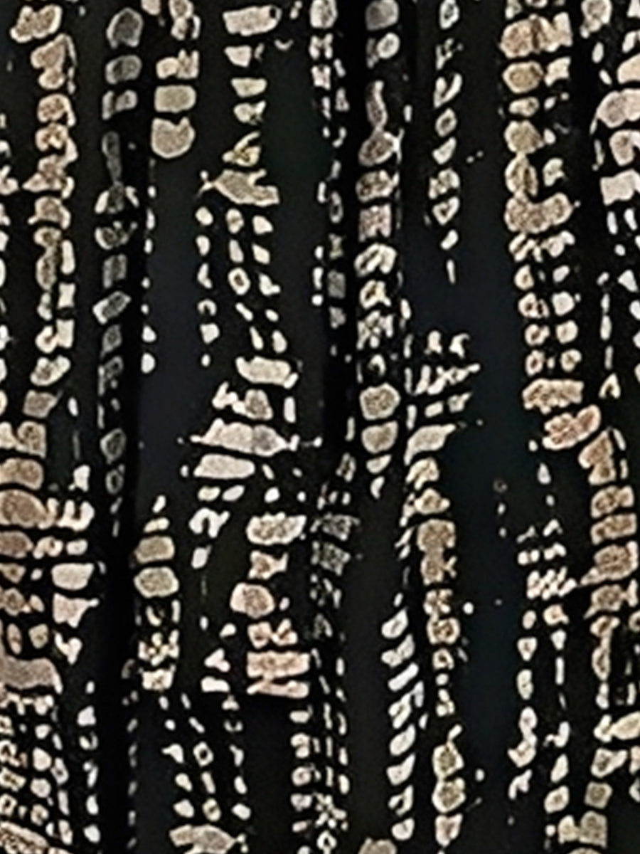 Crew Neck Ruched Sleeves Patchwork Graphic A-Line Tiered Dress