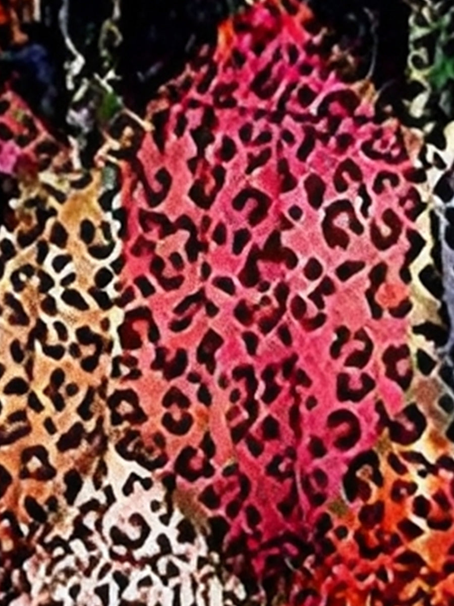 Leopard Print Mini Dress - V-Neck with Smocked Bodice & Ruffled Tiered Skirt