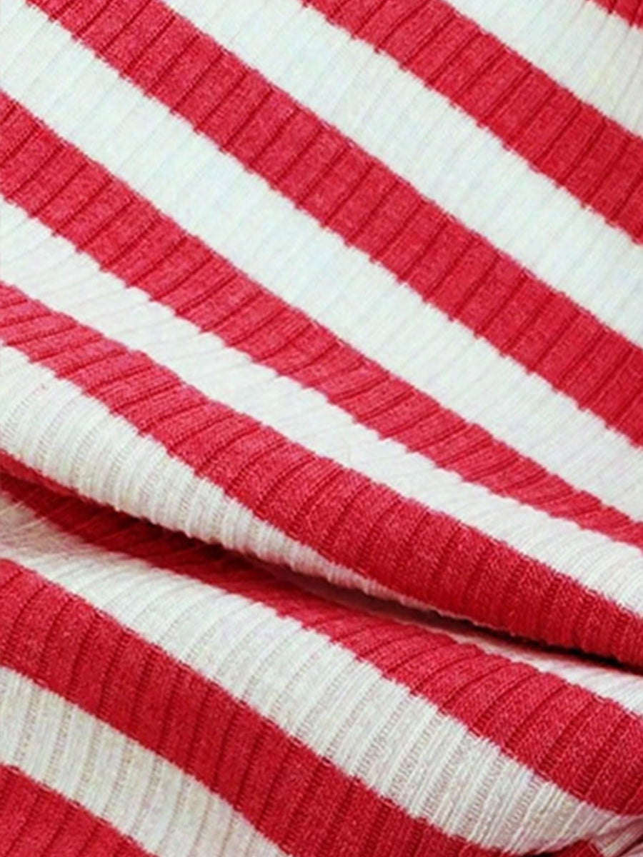 2 Pieces Square Neck Striped Cropped Top & Sweatpants Set