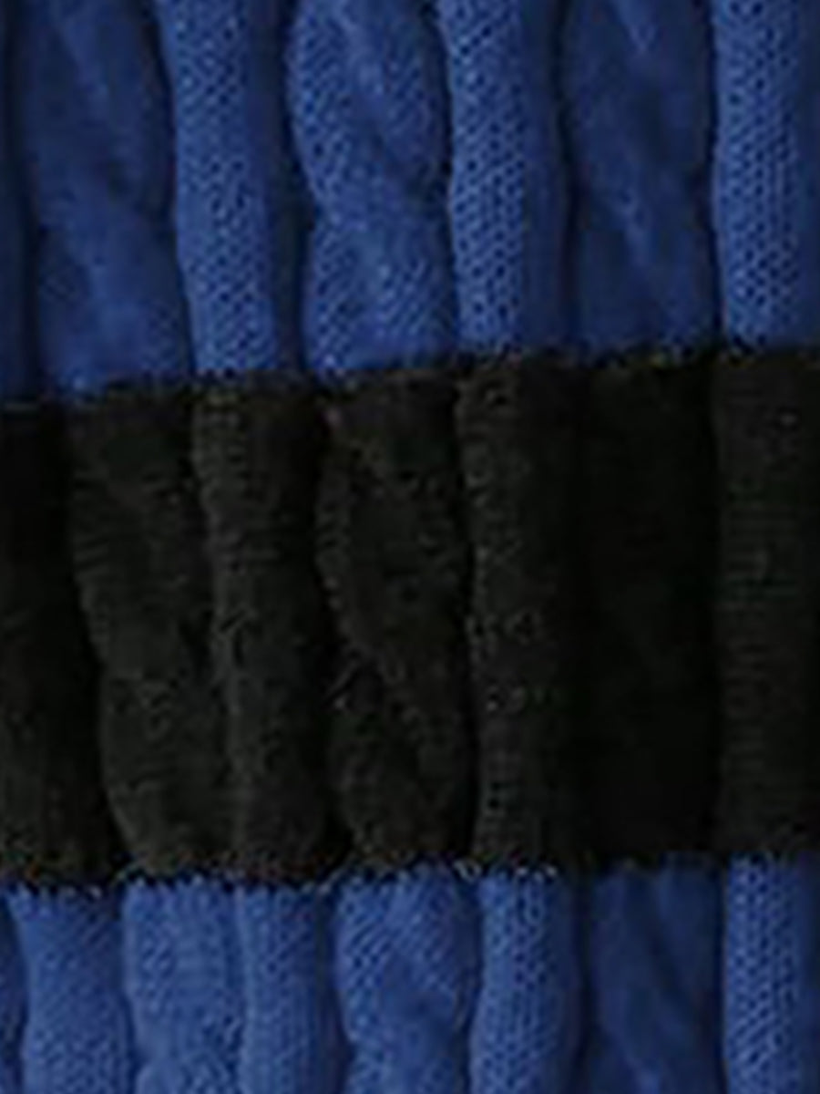 V Neck Striped Colorblock Cable Knit Sweater