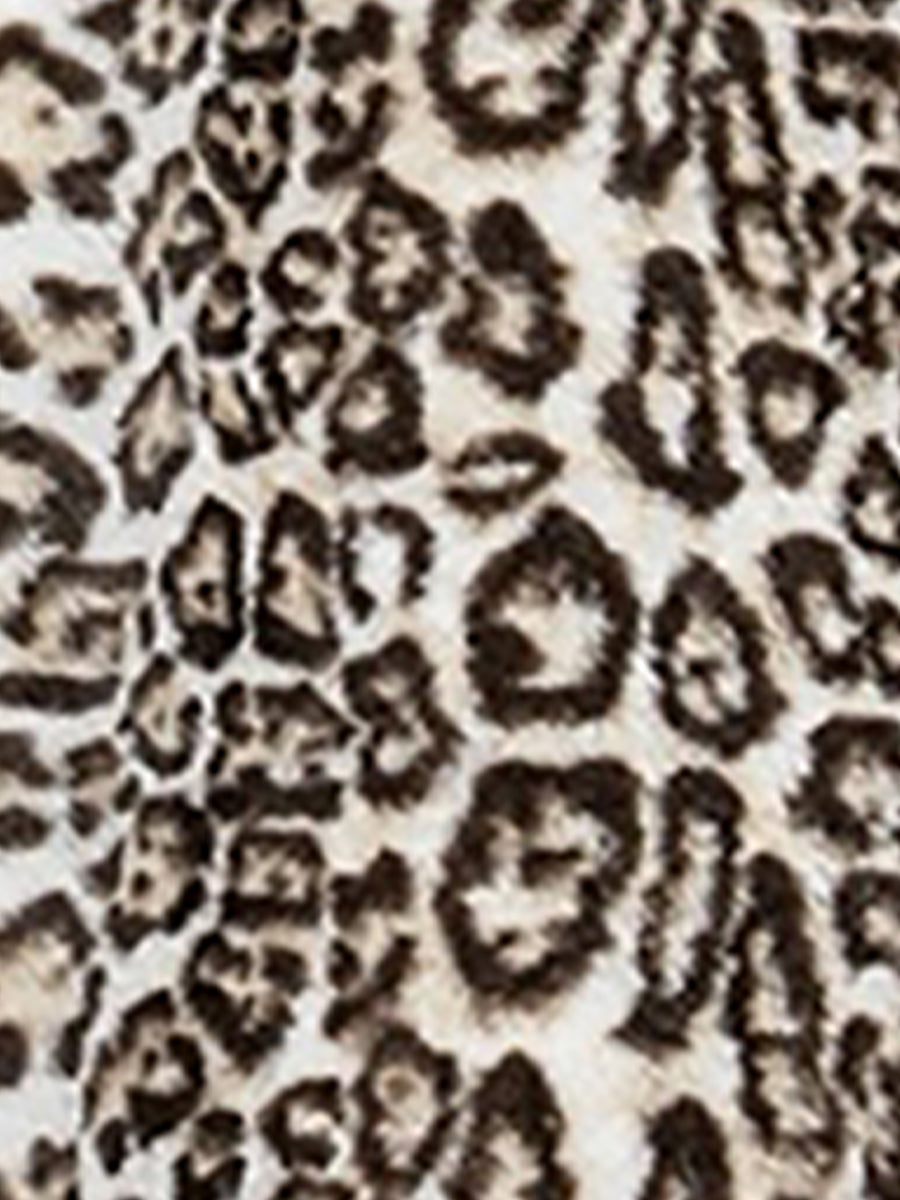 Collared Long Sleeves Leopard Faux Fur Long Coats