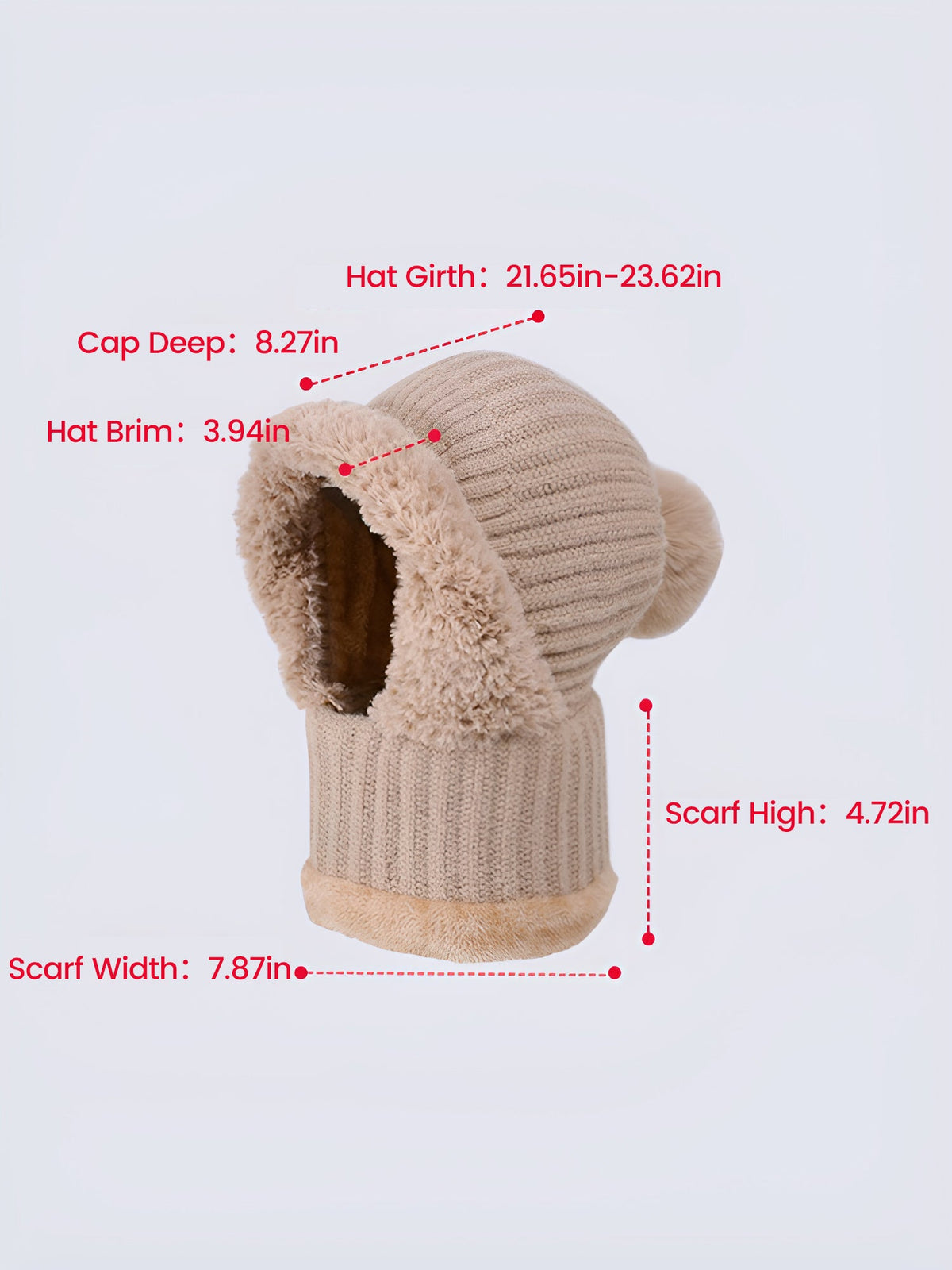 Windproof Fleece Lined Warm Beanie Hat Scarf All-in-one